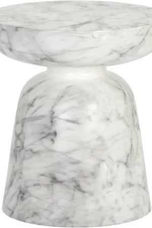 Sale Lucida 20 X 18 inch Marble Look / White Outdoor End Table
